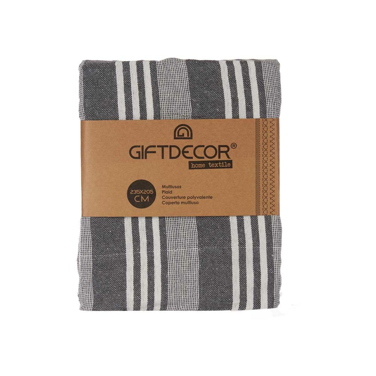 Multipurpose throw Gift Decor White Grey 235 x 205 cm Stripes (8 Units)